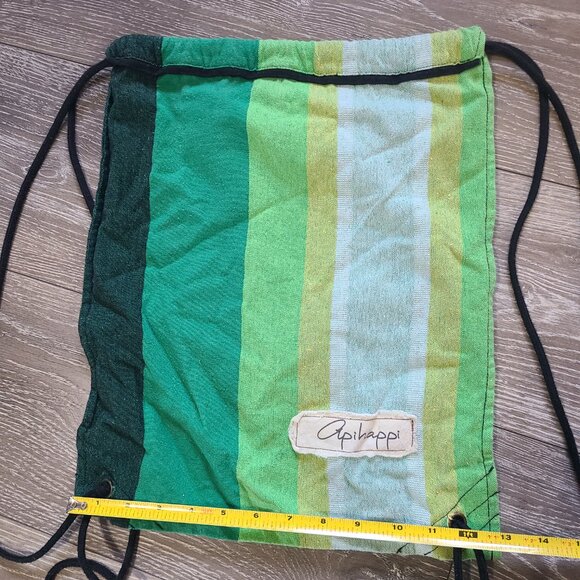 Apihappi Green Stripe Hemp Woven Drawstring Backpack - Picture 9 of 9